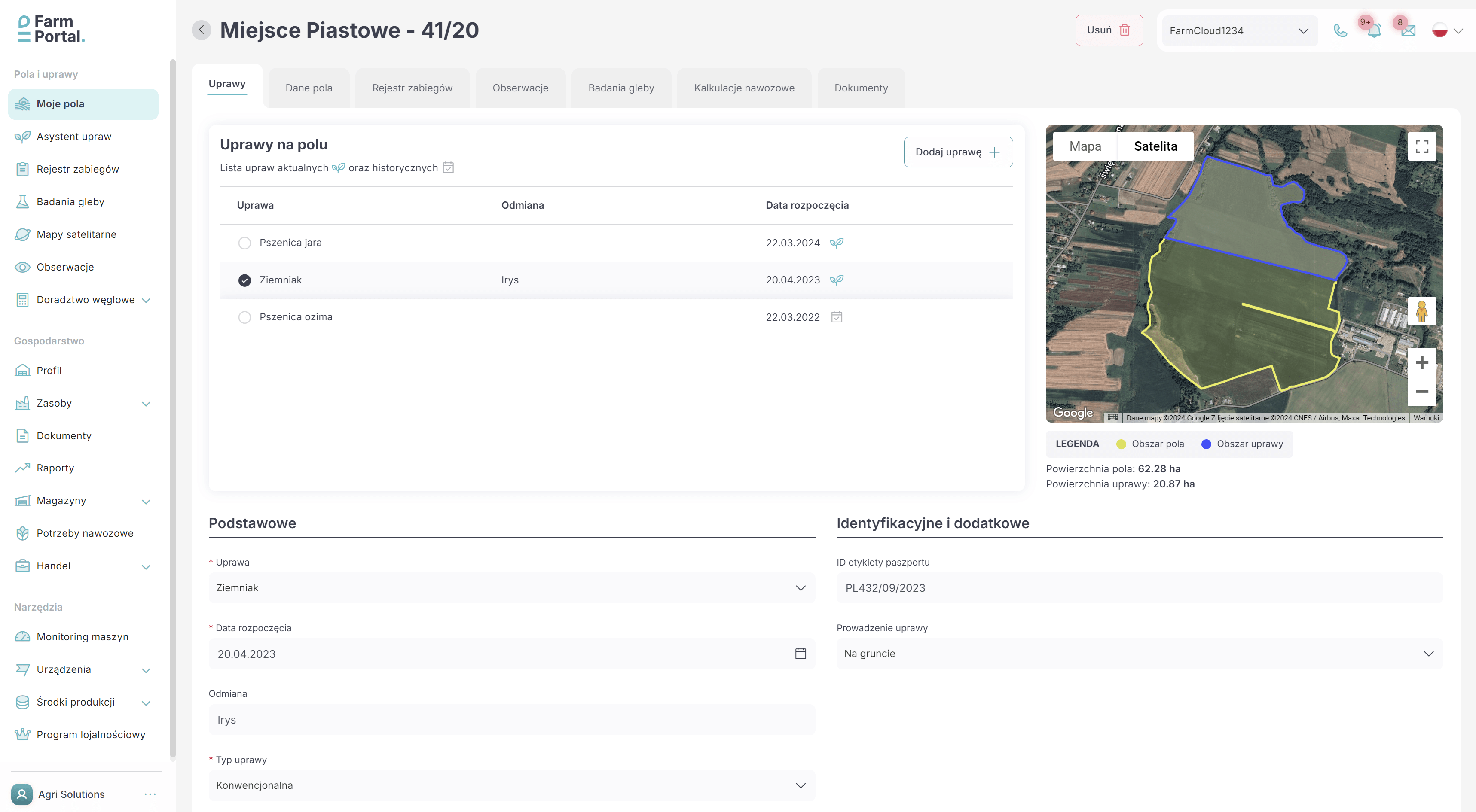 FarmPortal – zrzut ekranu systemu zarządzania gospodarstwem FMS
